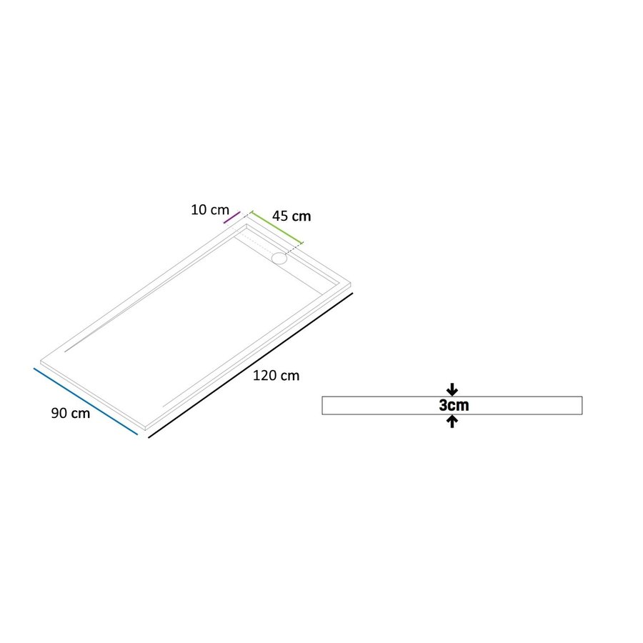 Douchebak Boss & Wessing Veroni Elite 120x90 cm Composietsteen Mat Zwart