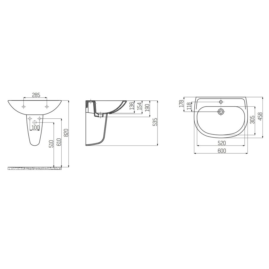 Wastafel Boss & Wessing Suki Met Kraangat Keramisch 60x45 cm Wit