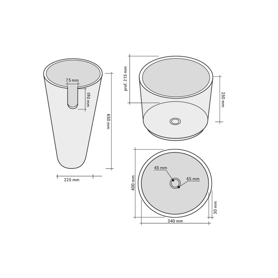 Wastafel Imso Lavabo Conico Nero Marmer 40x90cm