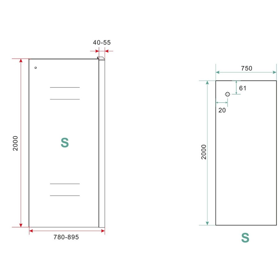 Zijwand Wiesbaden tbv Douchedeur Schuifdeur 80 cm 8 mm Nano Coating Mat Zwart