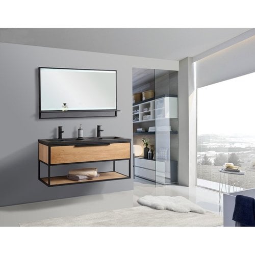 Badkamermeubel Casajoy New York 120x46x50cm Eiken Met Zwart RVS Frame 