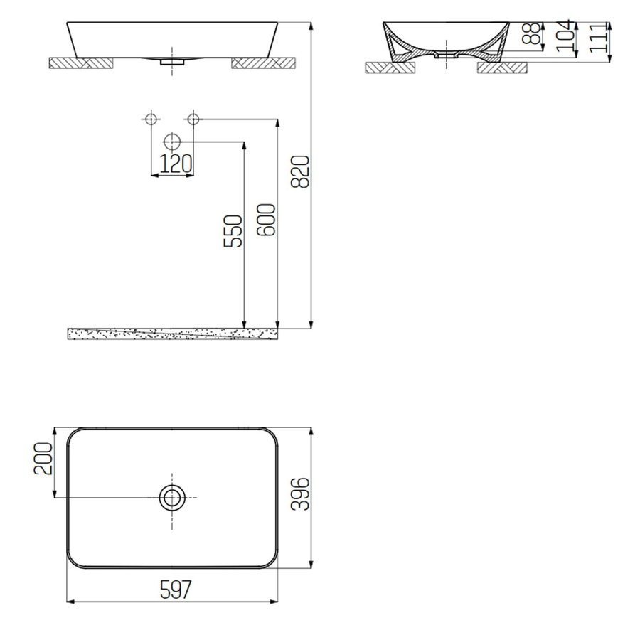 Opbouw Wastafel Creavit Juno 60x40cm Keramiek Zwart