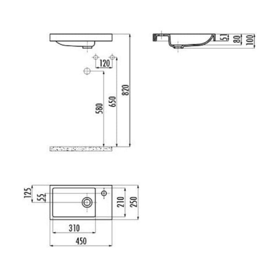 Wastafel Boss & Wessing Elmas 25x45 cm Keramiek Wit