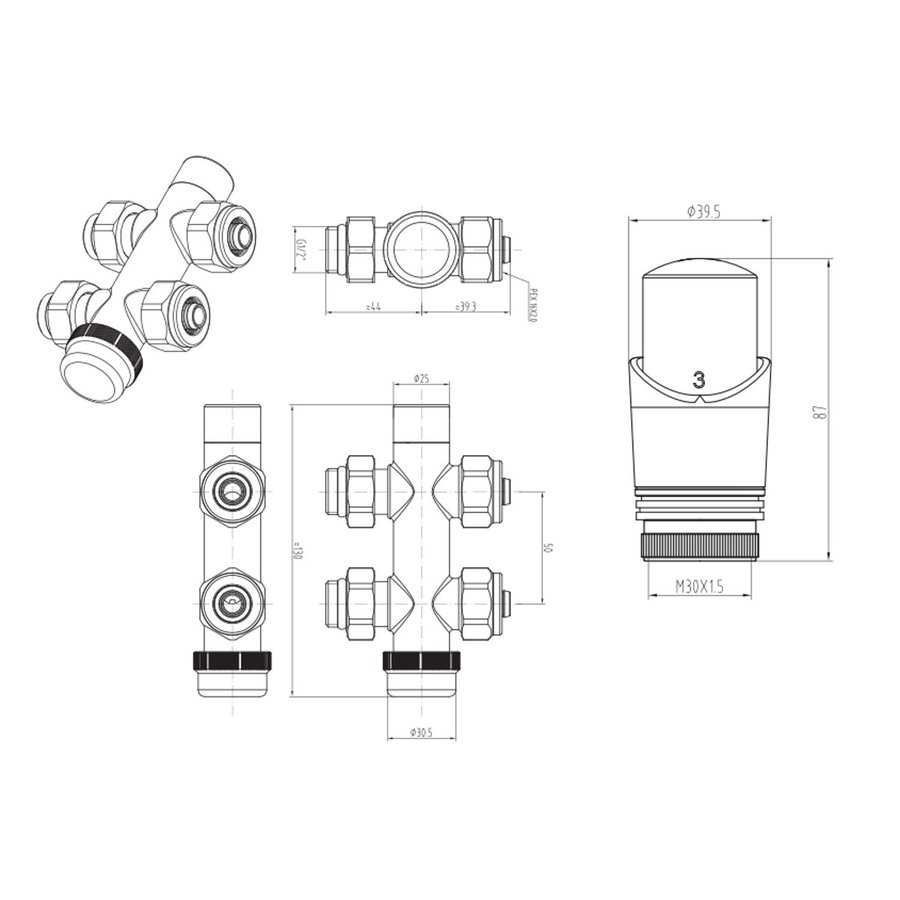 Radiatorkraan Onderblok Boss & Wessing Recht Wit