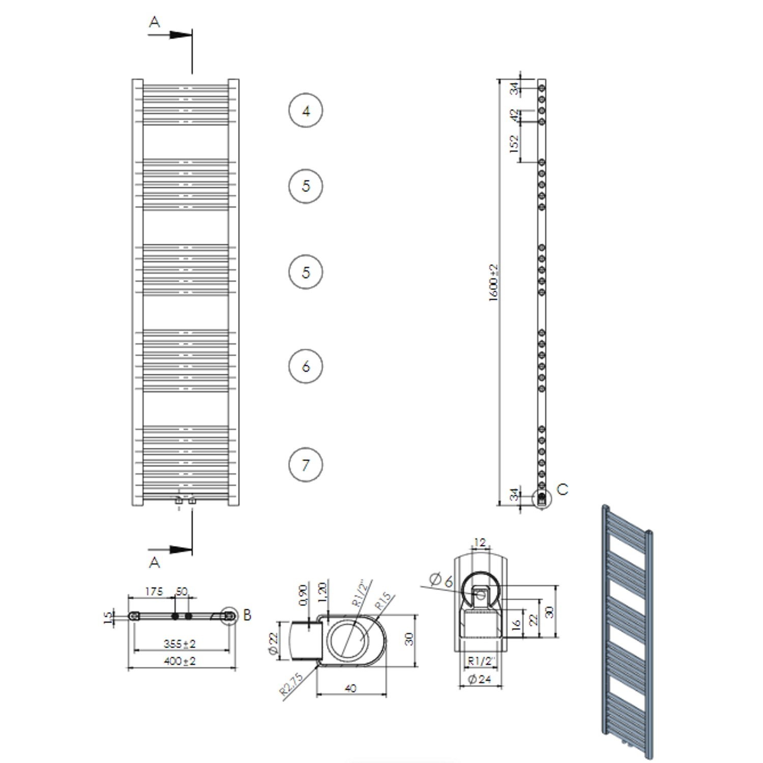 Houden Zuiver vereist Designradiator Nile Gobi 160x40cm 614W Wit (Midden Aansluiting) - Megadump  Dalen
