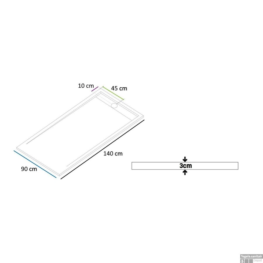 Douchebak Boss & Wessing Veroni Elite 140x90 cm Composietsteen Wit