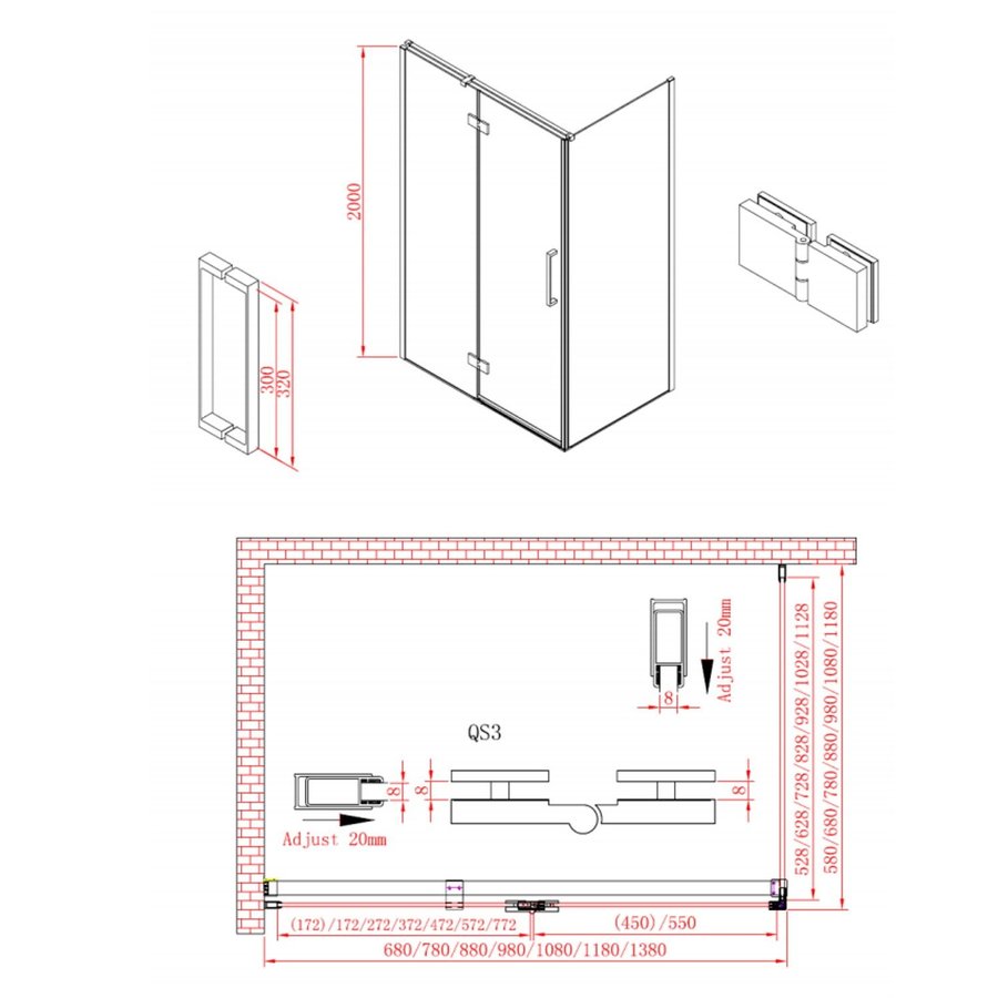 Douchedeur Boss & Wessing P&C Design 200x120cm RVS Look