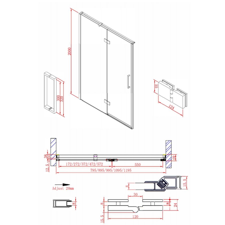 Nisdeur Boss & Wessing P&L Design Klapdeur 2-delig 80x200cm 8mm NANO coating RVS Look