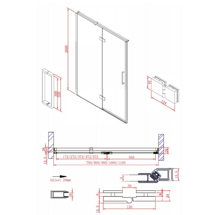 Nisdeur Boss & Wessing P&L Design Klapdeur 2-delig 120x200cm 8mm NANO coating RVS Look