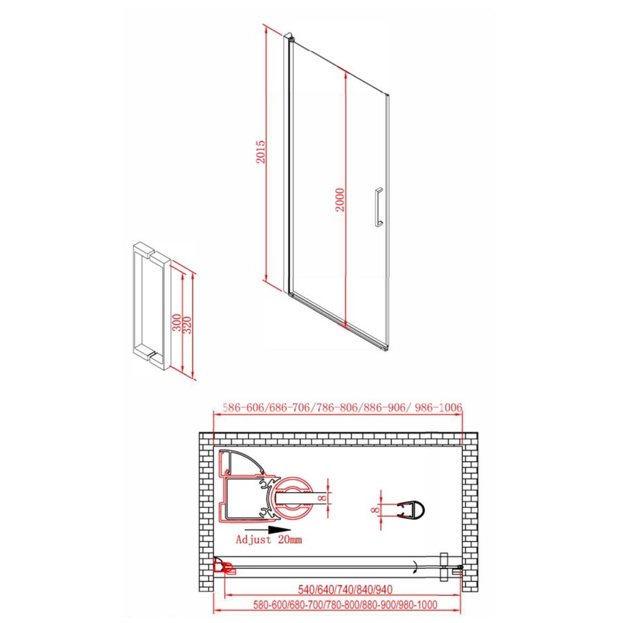 Douchedeur Boss & Wessing Ironside 70x200 cm Draaideur 8mm Veiligheidsglas RVS Look