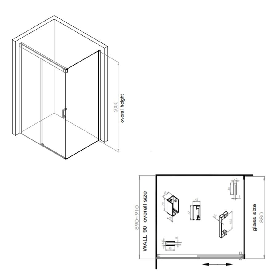 Zijwand Boss & Wessing Rollo Soft Close 90x200 cm Nano Glas RVS Look