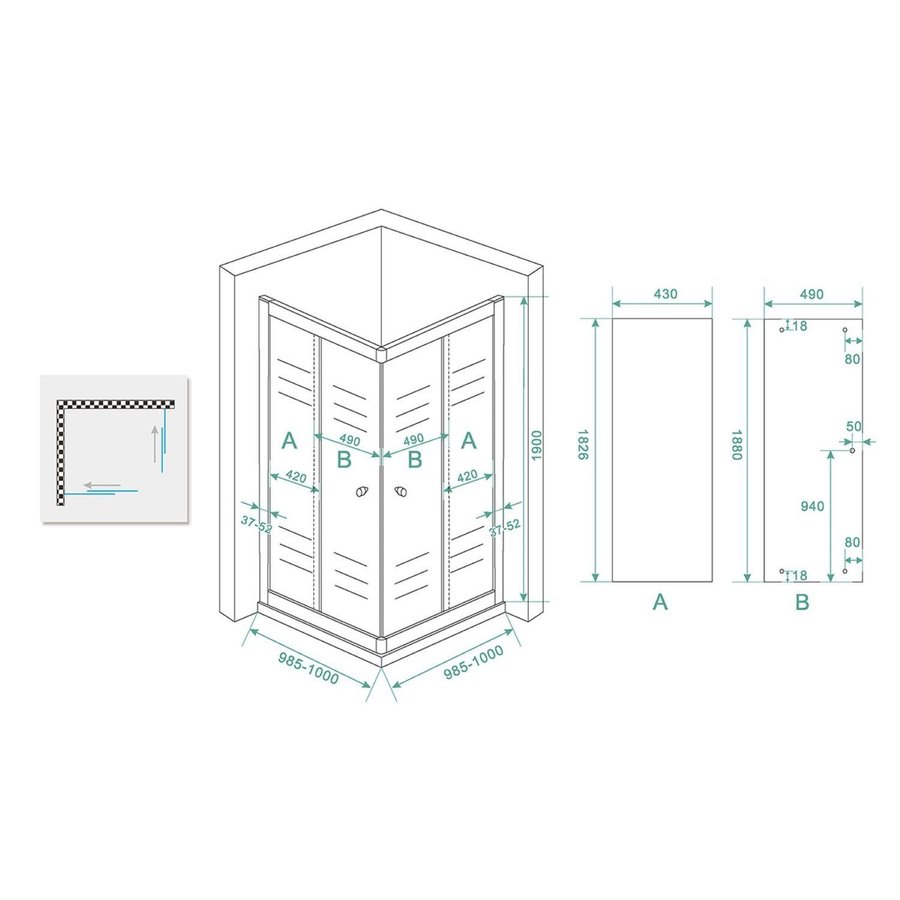 Douchecabine Wiesbaden Aktie Hoekinstap 100x100x190 cm 5mm Helder Glas