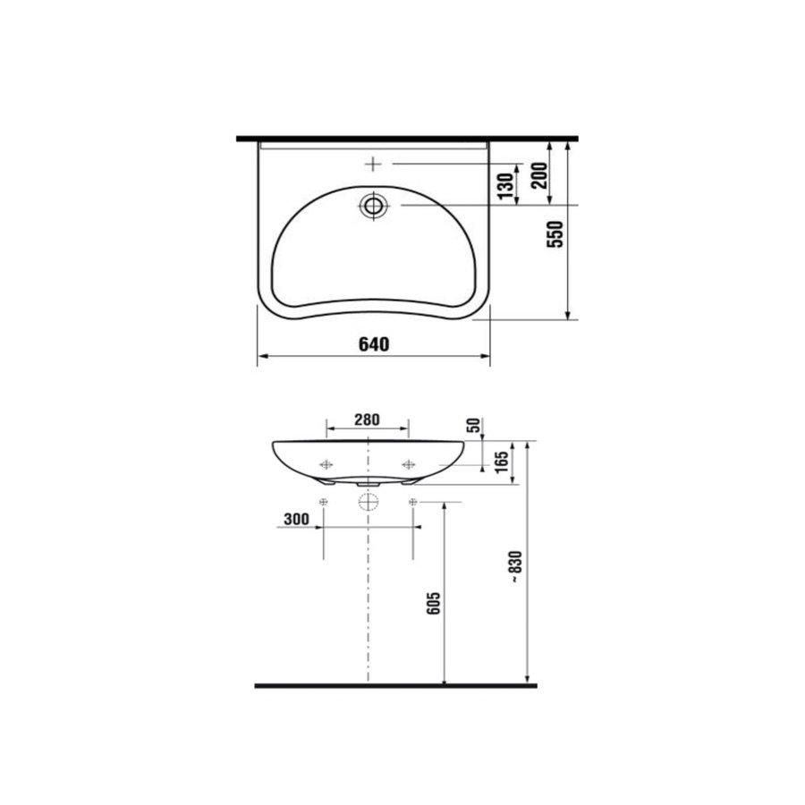 Rolstoelwastafel Brussel 64x55CM Met Kraangat Zonder Overloop Wit