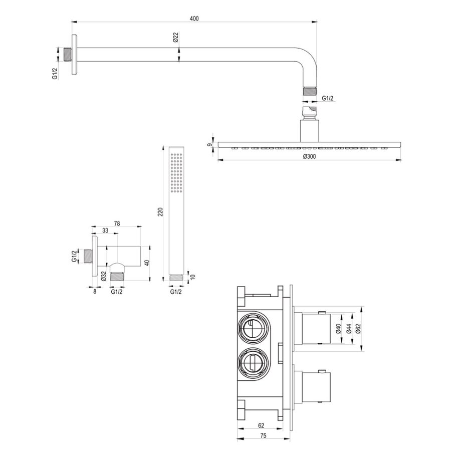 Inbouw Regendouche Set Brauer Chrome Edition Gebogen Wanduitloop Ronde Hoofddouche 30 cm