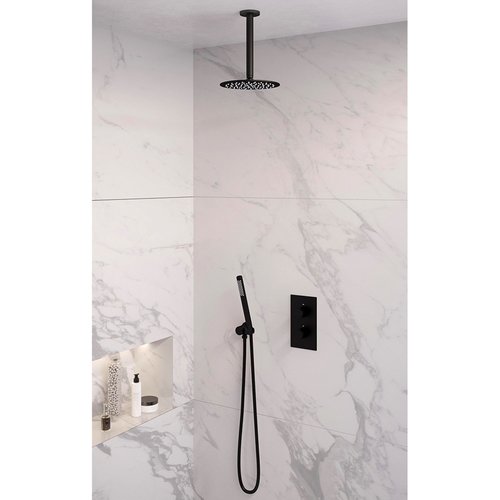 Inbouw Regendouche Set Brauer Black Edition Plafond Uitloop Ronde Hoofddouche 20 cm Mat Zwart 