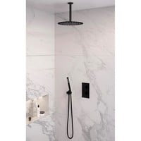 Inbouw Regendouche Set Brauer Black Edition Plafond Uitloop Ronde Hoofddouche 30 cm Mat Zwart