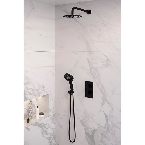 Inbouw Regendouche Set Brauer Black Edition Gebogen Wanduitloop Ronde Hoofddouche 20 cm Met Handdouche 3 Standen Mat Zwart 