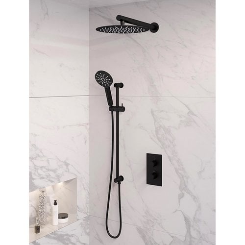 Inbouw Regendouche Set Brauer Black Edition Wanduitloop Ronde Hoofddouche 30 cm Met Glijstang en Handdouche 3 Standen Mat Zwart 