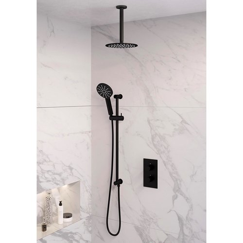 Inbouw Regendouche Set Brauer Black Edition Plafond Uitloop Ronde Hoofddouche 20 cm Met Glijstang en Handdouche 3 Standen Mat Zwart 