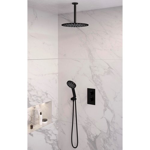 Inbouw Regendouche Set Brauer Black Edition Plafond Uitloop Ronde Hoofddouche 30 cm Met Glijstang en Handdouche 3 Standen Mat Zwart 