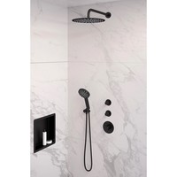 Inbouw Regendouche Set Brauer Black Edition Gebogen Wanduitloop Ronde Hoofddouche 30 cm Met Twee Stopkranen en Handdouche 3 Standen Mat Zwart