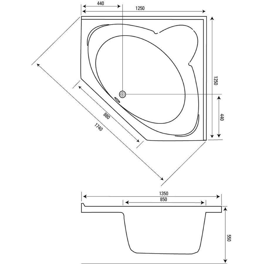 Hoekbad Plieger Contour Compact Acryl Vijfhoekig 125x125x42 cm met Poten Wit