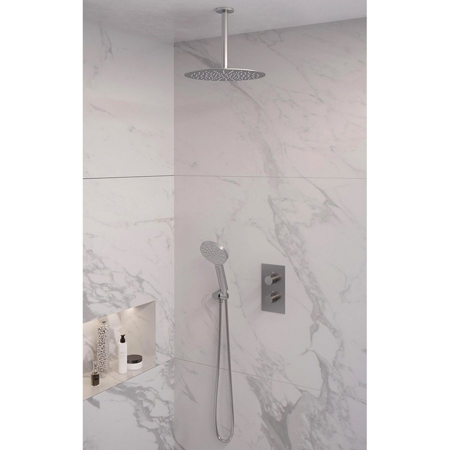 Inbouw Regendouche Set Brauer Brushed Edition Plafond Uitloop Ronde Hoofddouche 30 cm Met Handdouche 3 Standen RVS Look