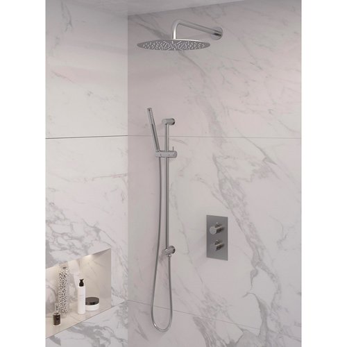 Inbouw Regendouche Set Brauer Brushed Edition Gebogen Wanduitloop Ronde Hoofddouche 30 cm Met Glijstang RVS Look 