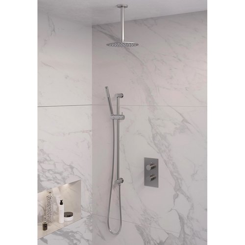 Inbouw Regendouche Set Brauer Brushed Edition Plafond Uitloop Ronde Hoofddouche 20 cm Met Glijstang RVS Look 