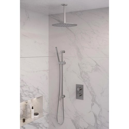 Inbouw Regendouche Set Brauer Brushed Edition Plafond Uitloop Ronde Hoofddouche 30 cm Met Glijstang RVS Look 