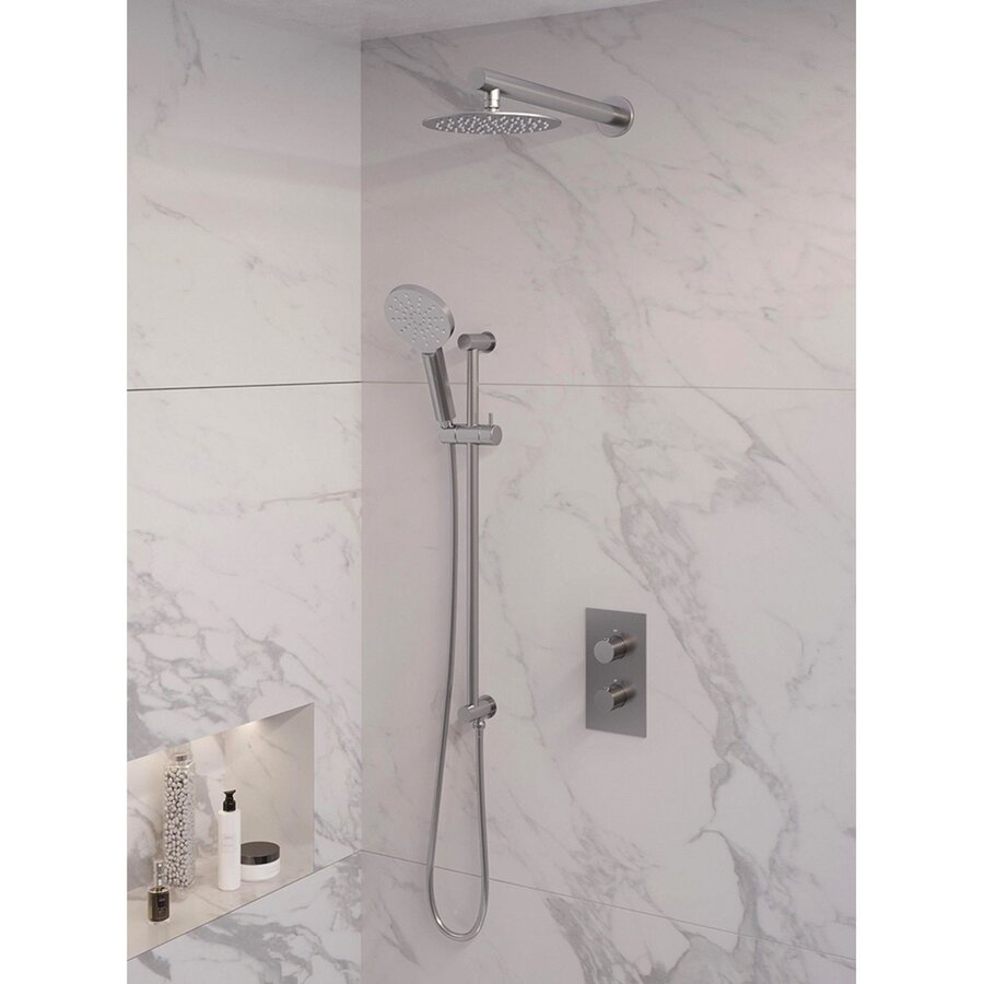 Inbouw Regendouche Set Brauer Brushed Edition Wanduitloop Ronde Hoofddouche 20 cm Met Handdouche 3 Standen en Glijstang RVS Look