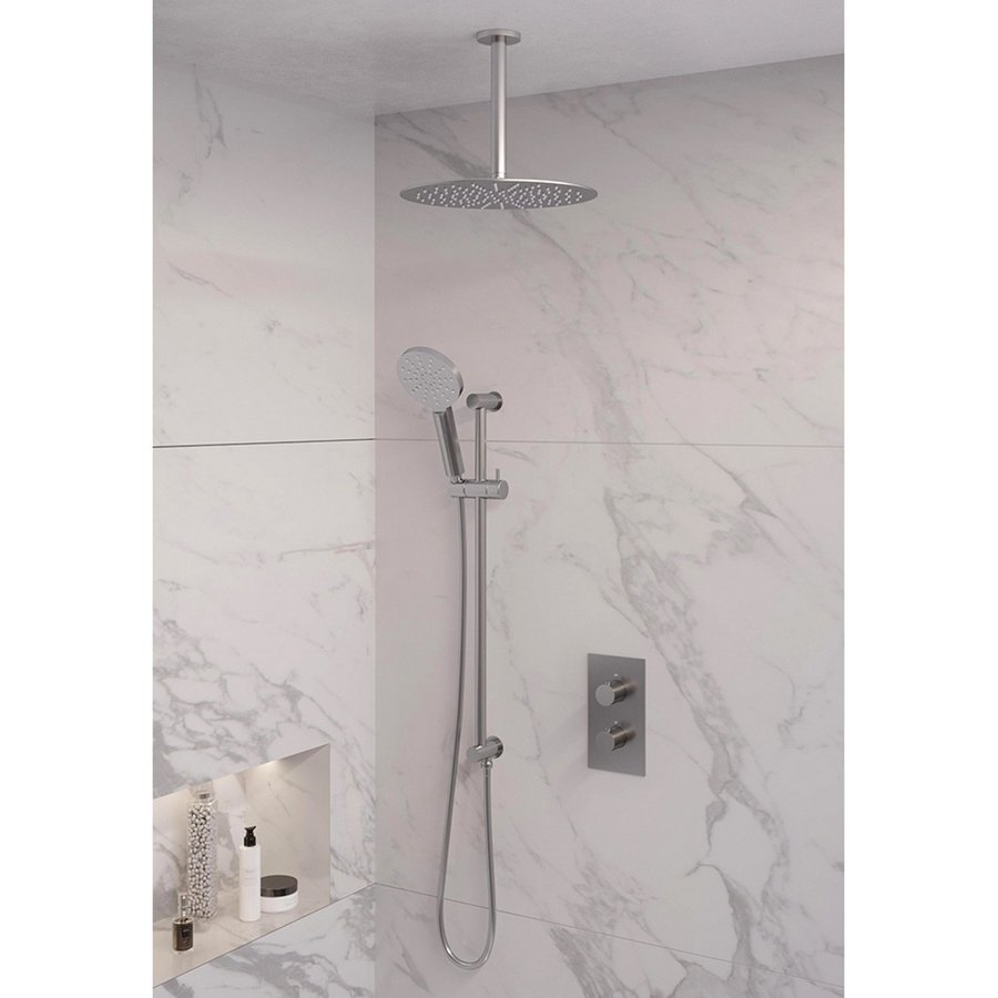 Inbouw Regendouche Set Brauer Brushed Edition Plafond Uitloop Ronde Hoofddouche 30 cm Met Handdouche 3 Standen en Glijstang RVS Look