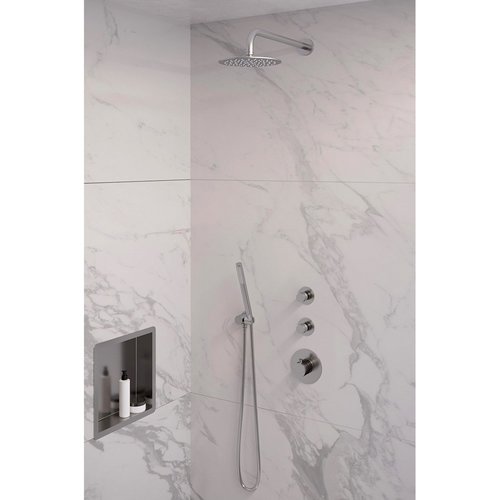 Inbouw Regendouche Set Brauer Brushed Edition Gebogen Wanduitloop Ronde Hoofddouche 20 cm Met Twee Stopkranen RVS Look 