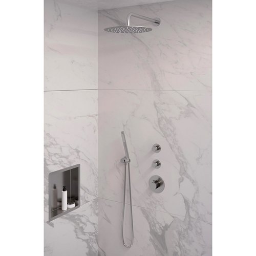 Inbouw Regendouche Set Brauer Brushed Edition Gebogen Wanduitloop Ronde Hoofddouche 30 cm Met Twee Stopkranen RVS Look 
