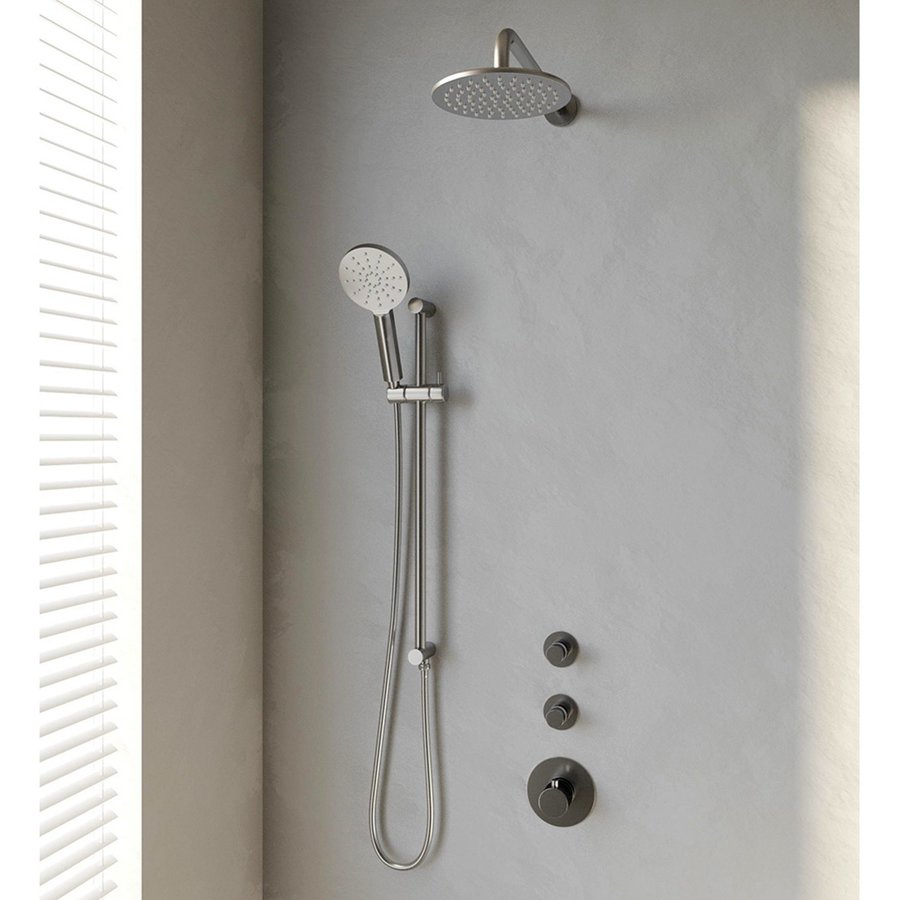 Inbouw Regendouche Set Brauer Brushed Edition Gebogen Wanduitloop Ronde Hoofddouche 20 cm Met Twee Stopkranen Glijstang en Handdouche 3 Standen RVS Look