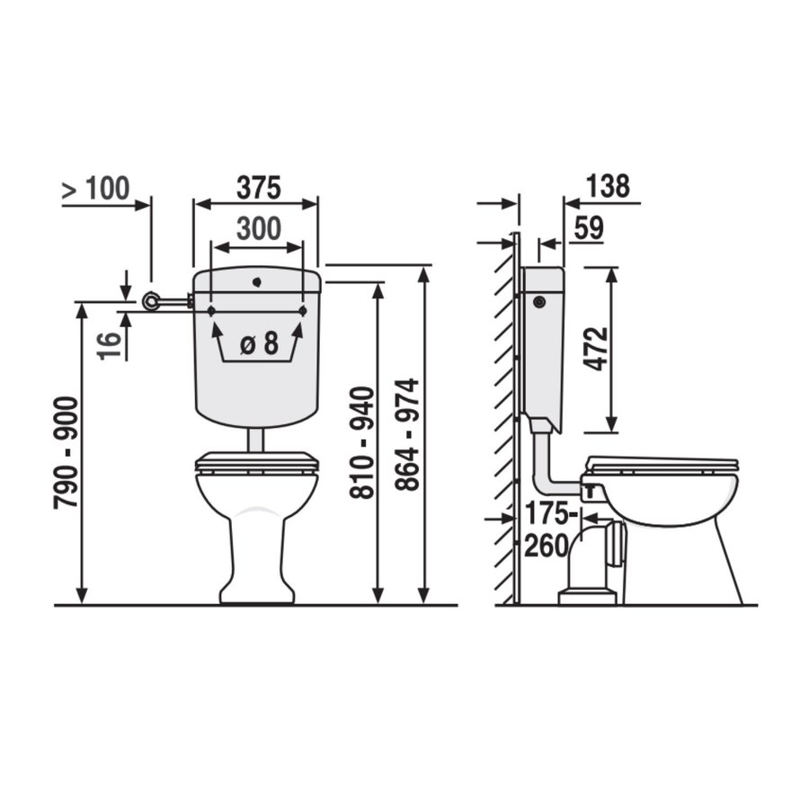 Reservoir Laaghangend Plieger Ruhr Dual Flush 3,5-6/9L Instelbaar Wit
