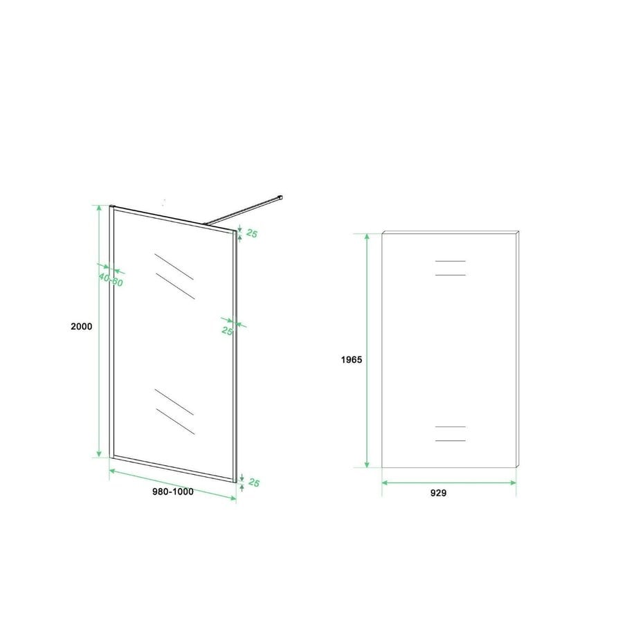 Inloopdouche Aqua Splash Vidrios 100x200 cm 10 mm Met Stabilisatiestang NANO Mat Zwart