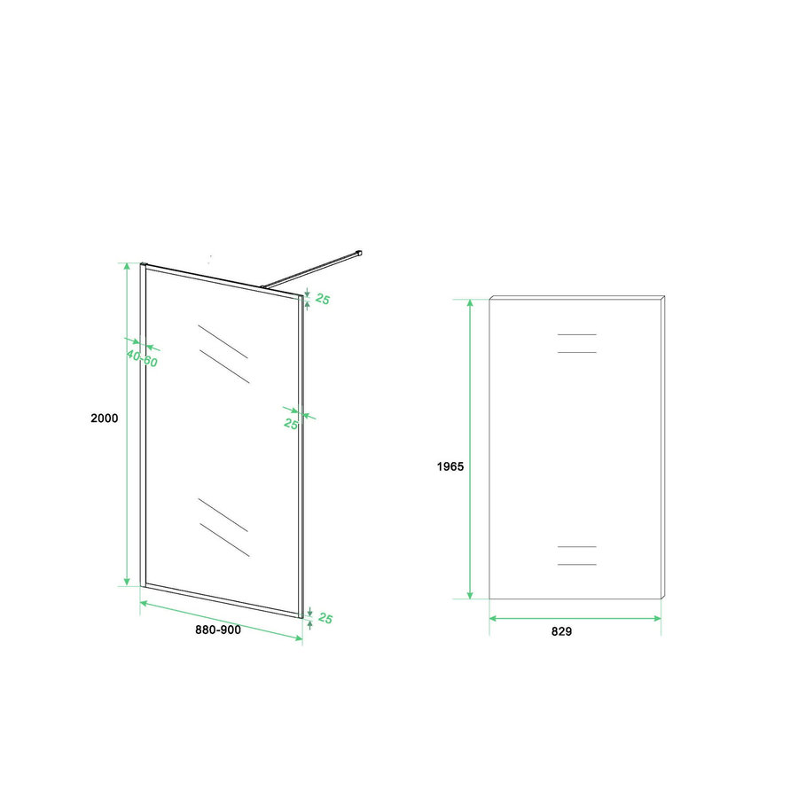 Inloopdouche Aqua Splash Vidrios 90x200 cm 10 mm Met Stabilisatiestang NANO Mat Zwart