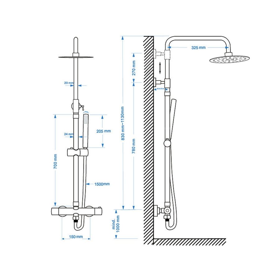 Opbouw Regendouche Aqua Splash Doucheset Thermostaatkraan Mat Zwart