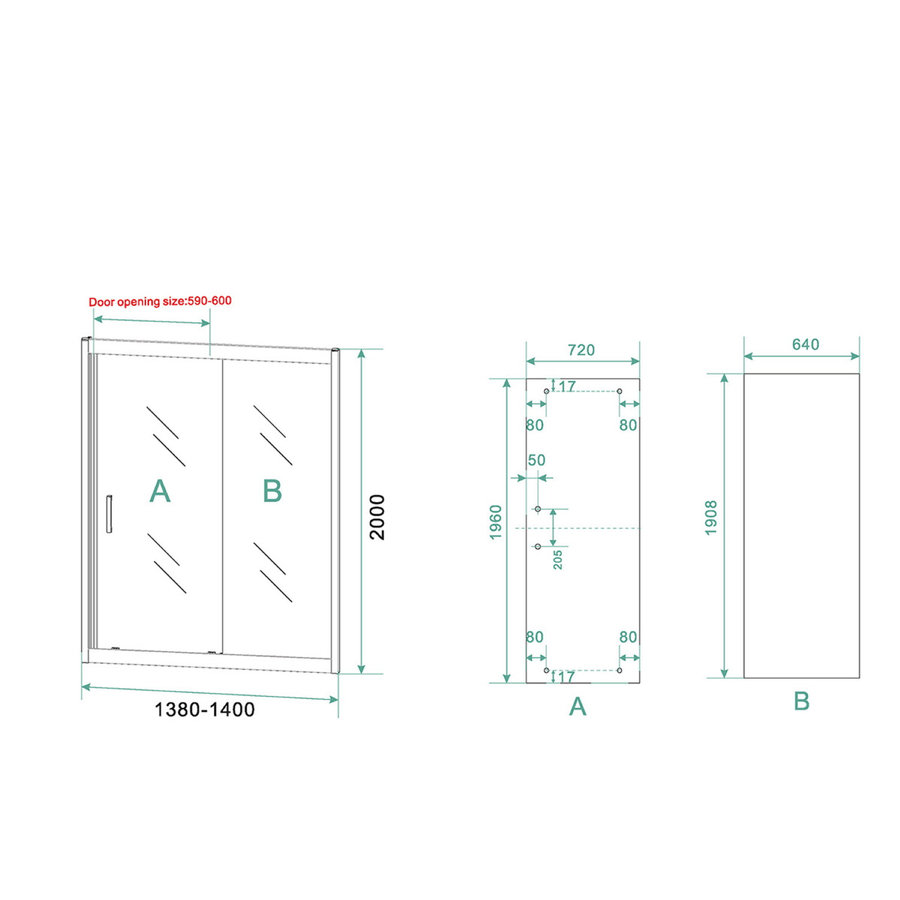 Schuifdeur Aqua Splash Vidrios Douchedeur 140x200 cm 8 mm NANO Mat Zwart