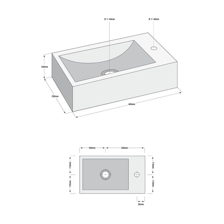 Fonteinset Wiesbaden Matera Natuursteen 40x23x10.5 cm Rechts Chroom