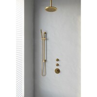 Regendoucheset Inbouw Brauer Gold Edition Thermostatisch 20cm met Plafondarm, Glijstang en Handdouche Staaf Losse Stopkranen Geborsteld Goud