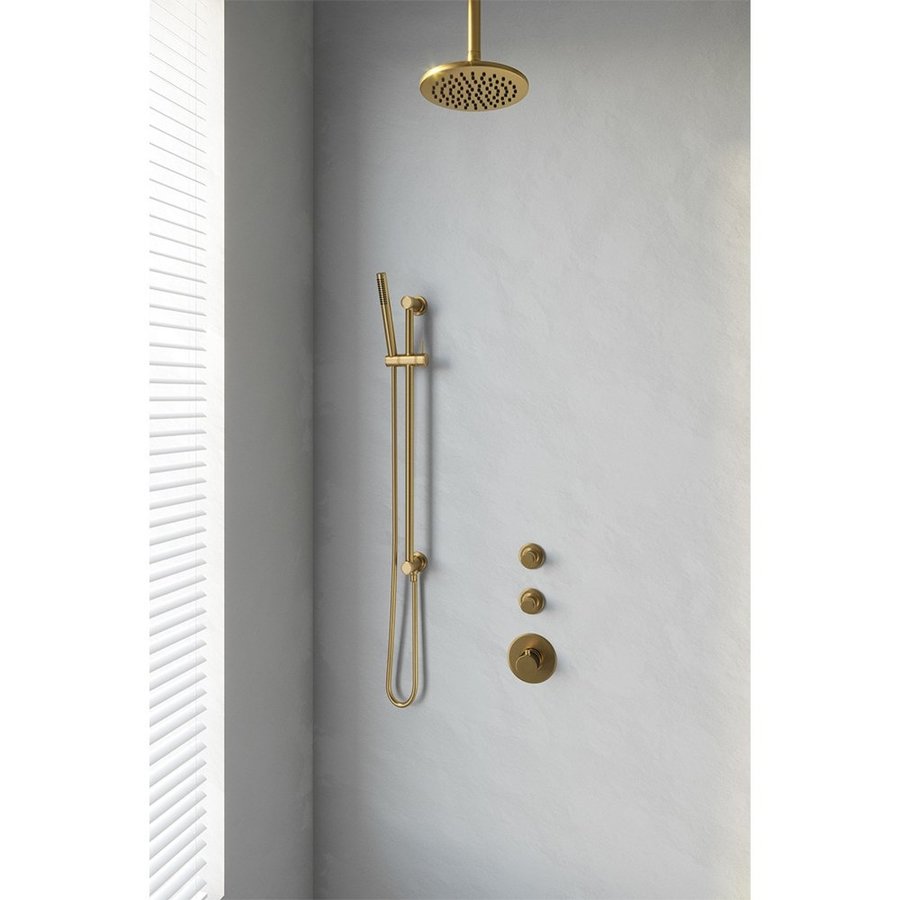 Regendoucheset Inbouw Brauer Gold Edition Thermostatisch 20cm met Plafondarm, Glijstang en Handdouche Staaf Losse Stopkranen Geborsteld Goud