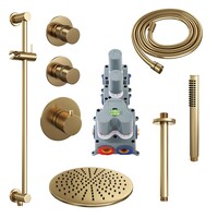 Regendoucheset Inbouw Brauer Gold Edition Thermostatisch 30cm met Plafondarm, Glijstang en Handdouche Staaf Losse Stopkranen Geborsteld Goud