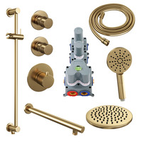 Regendoucheset Inbouw Brauer Gold Edition Thermostatisch 20cm met Wandarm, Glijstang en Handdouche 3-Standen Losse Stopkranen Geborsteld Goud
