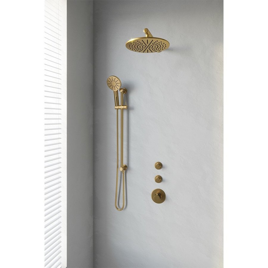 Regendoucheset Inbouw Brauer Gold Edition Thermostatisch 30cm met Wandarm, Glijstang en Handdouche 3-Standen Losse Stopkranen Geborsteld Goud