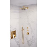 Regendoucheset Inbouw Brauer Gold Edition Thermostatisch 30cm met Wandarm en Handdouche Staaf Losse Stopkranen Geborsteld Goud