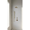 Brauer Regendoucheset Inbouw Brauer Gold Edition Thermostatisch 20cm met Gebogen Wandarm, Glijstang en Handdouche Staaf Losse Stopkranen Geborsteld Goud