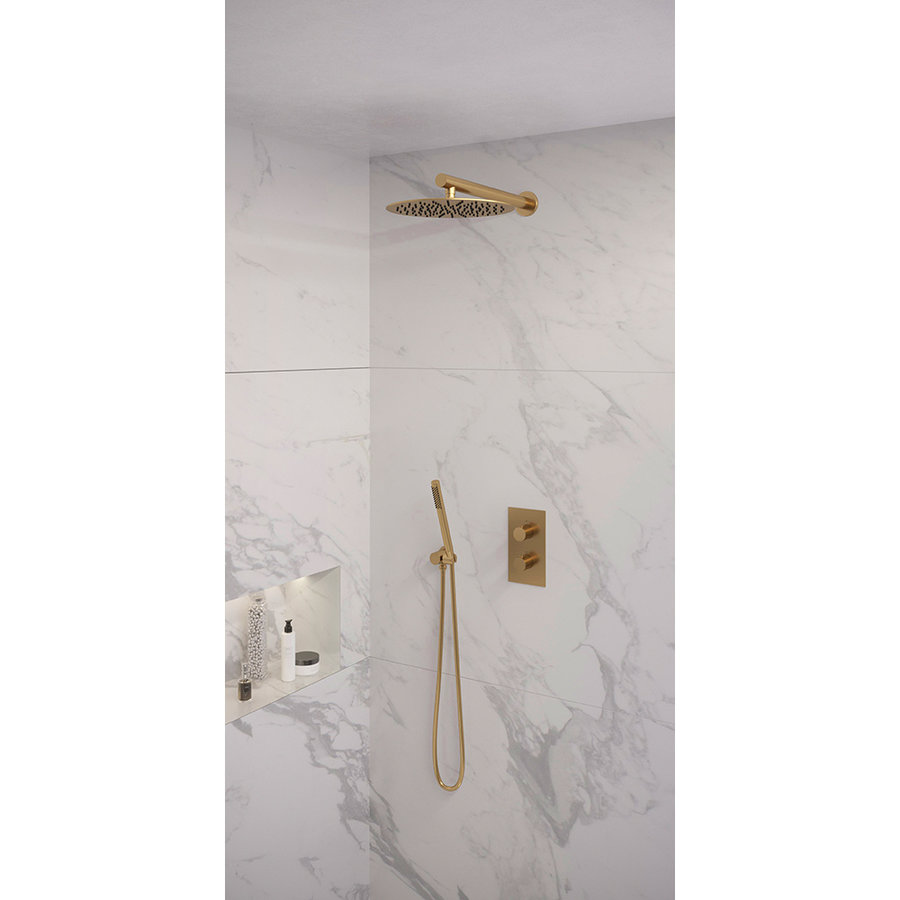 Regendoucheset Inbouw Brauer Gold Edition Thermostatisch 30cm met 3-Weg Omstelling, Wandarm en Staaf Handdouche Geborsteld Goud