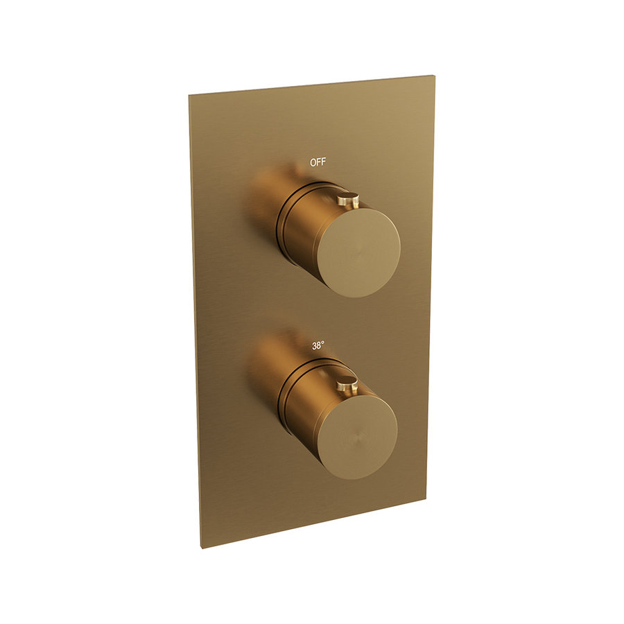 Regendoucheset Inbouw Brauer Gold Edition Thermostatisch 30cm met 3-Weg Omstelling, Gebogen Wandarm en Staaf Handdouche Geborsteld Goud